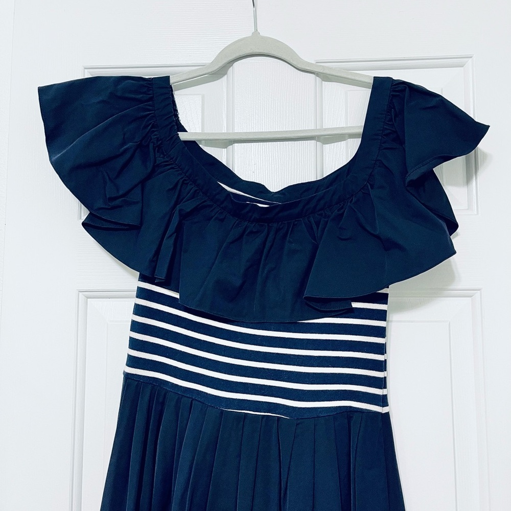 Sea New York Navy and White Striped Off-Shoulder Ruffle  Midi Maxi Dress size M - Picture 3 of 8